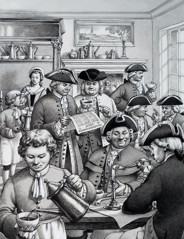 Typical London coffee house in the 18th century