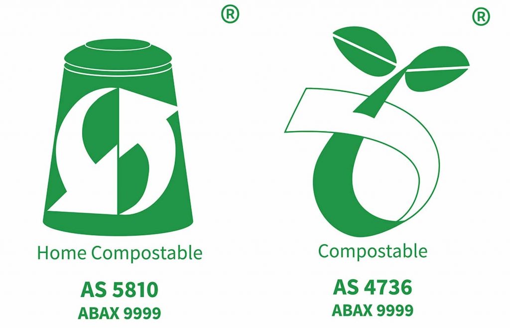 Bioplastic logos in Australia that mean compostable and biodegradable