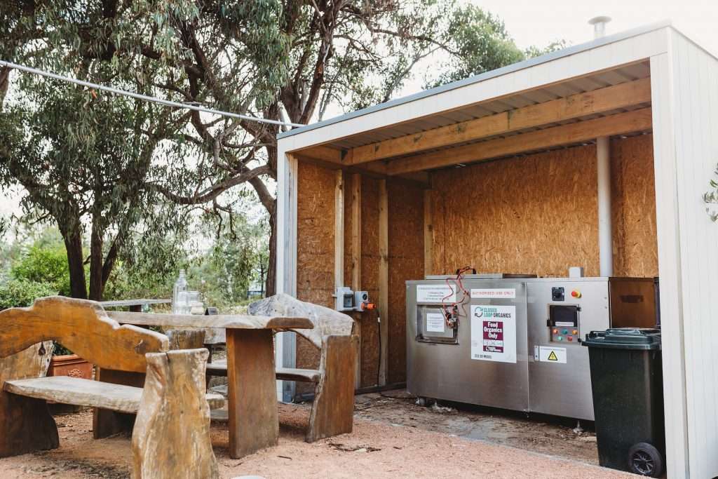 Commercial composter at Aranda Urban Farm ready to compost with spent coffee grounds