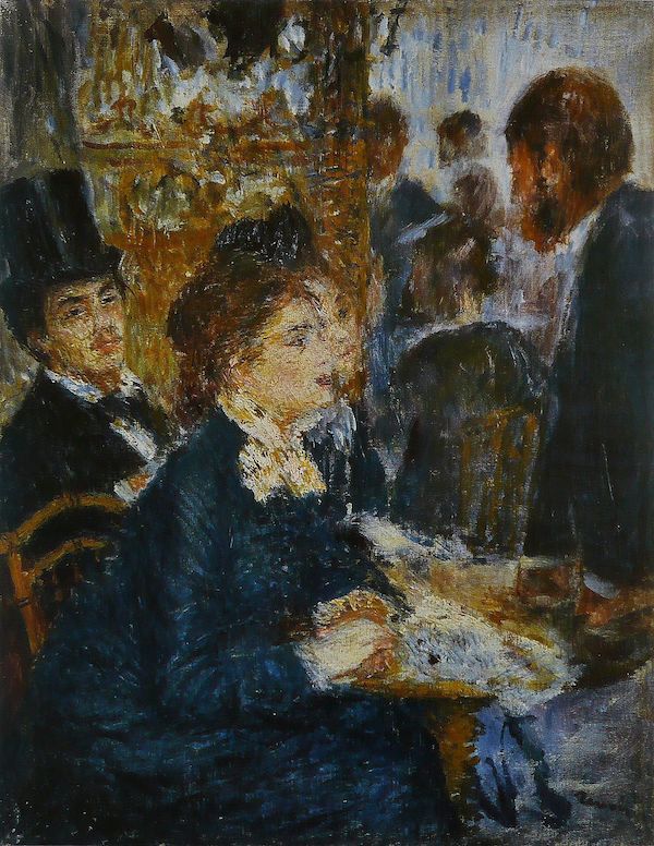 Woman in French cafe painting by Renoir